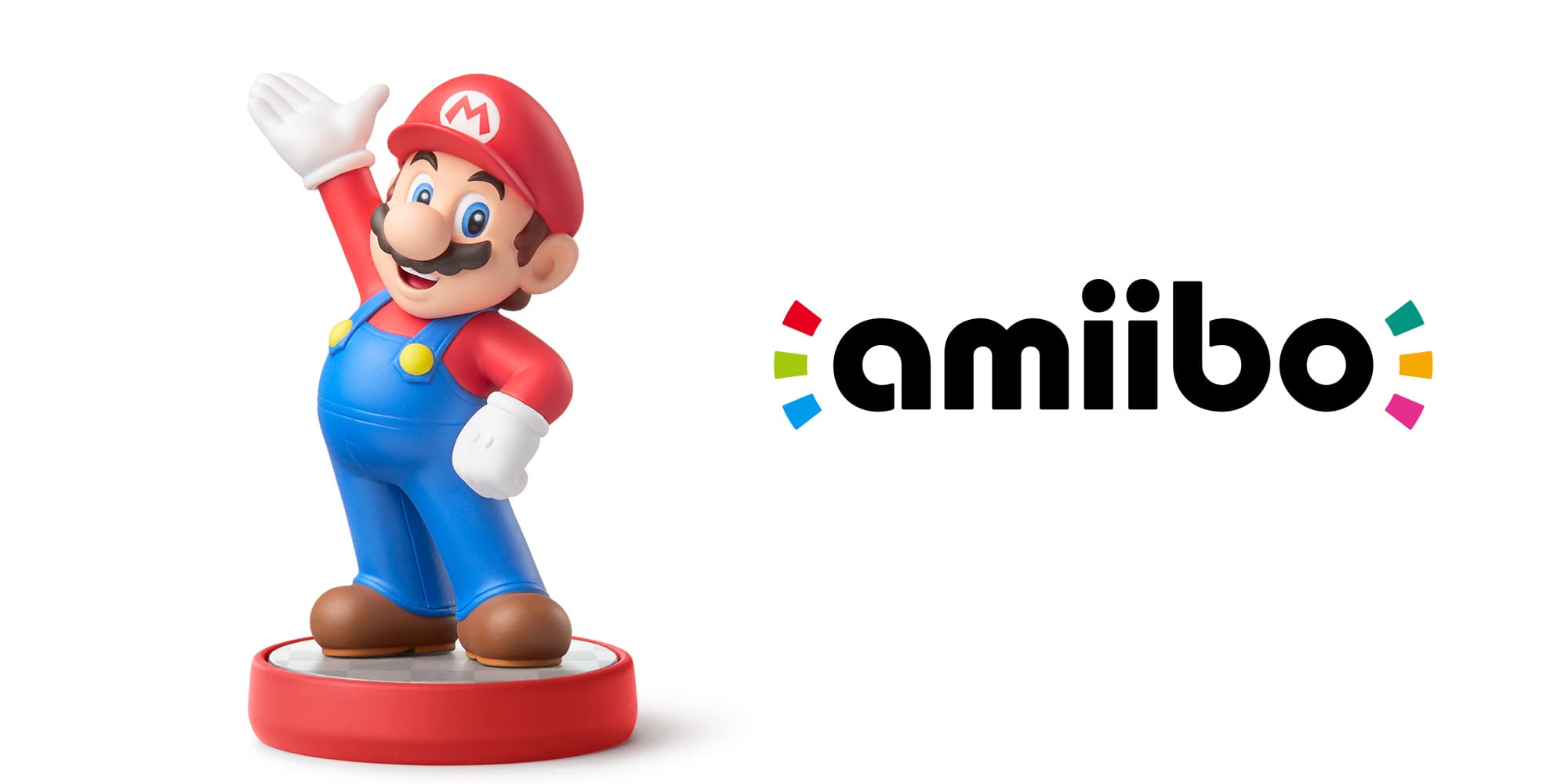 Figura de Mario de Nintendo con el logo de productos Amiibo, muestra un catálogo de figuras